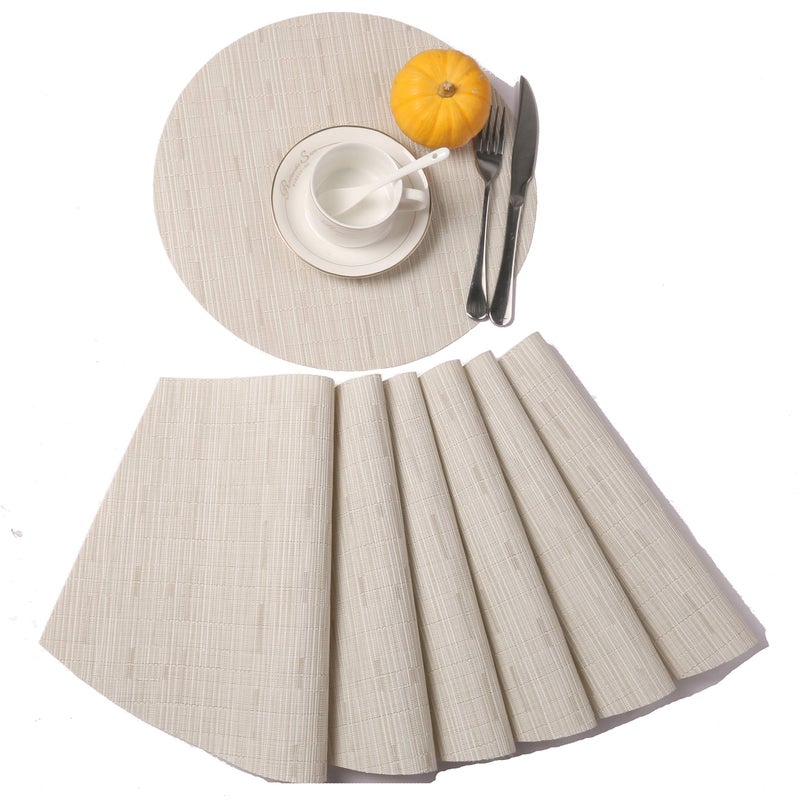 SHACOS Round Table Placemats Set of 7 Wedge Shaped Place Mat with Centerpiece Circle Mat Heat Resistant Small Round Table Mats Washable (7, Beige) - Image 2